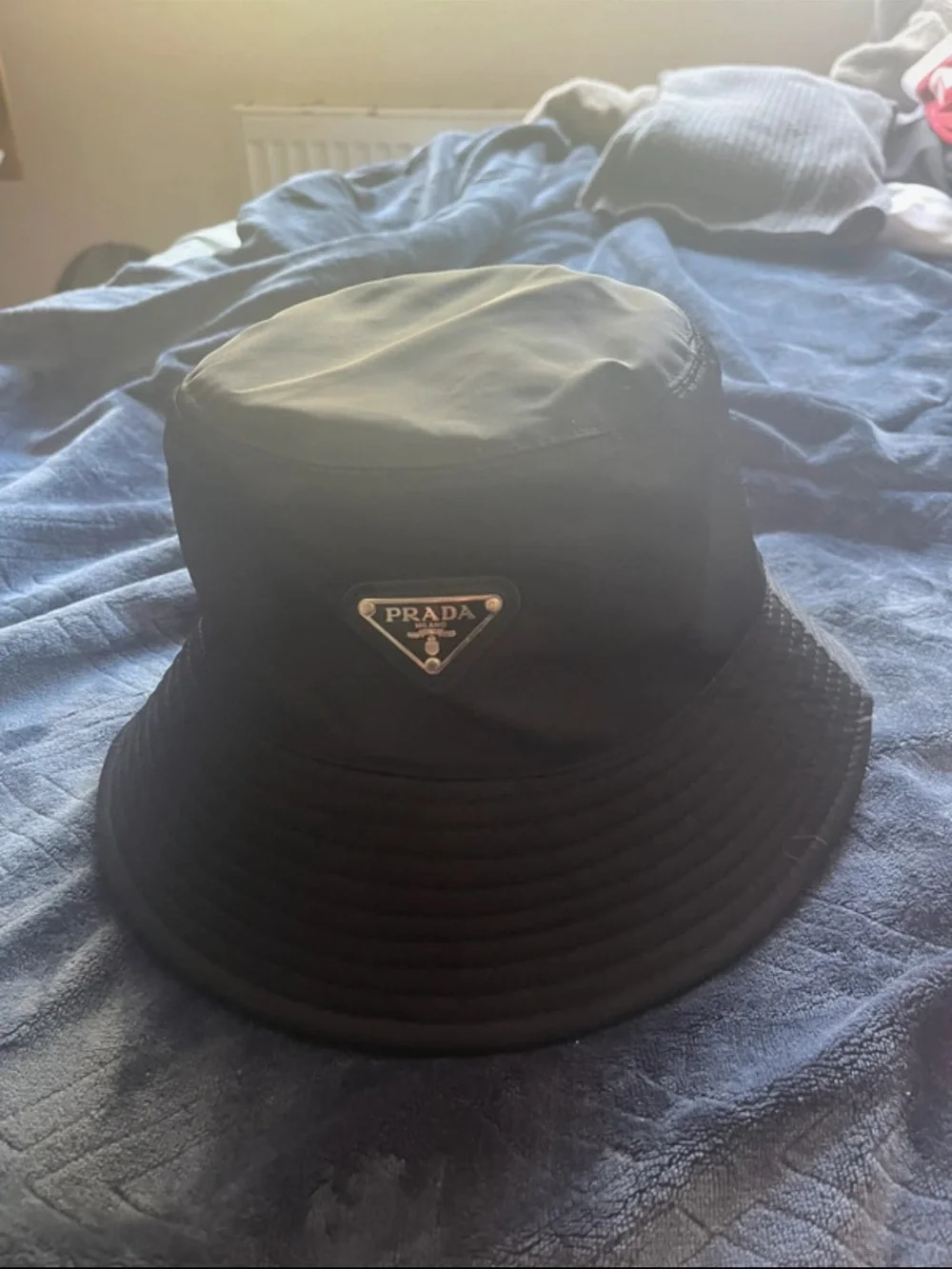 Prada Black Nylon Bucket Hat with Triangle Logo
